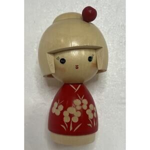Vintage 4.5" JAPANESE Wooden KOKESHI DOLL Traditional JAPAN Mid-Century FIGURINE
